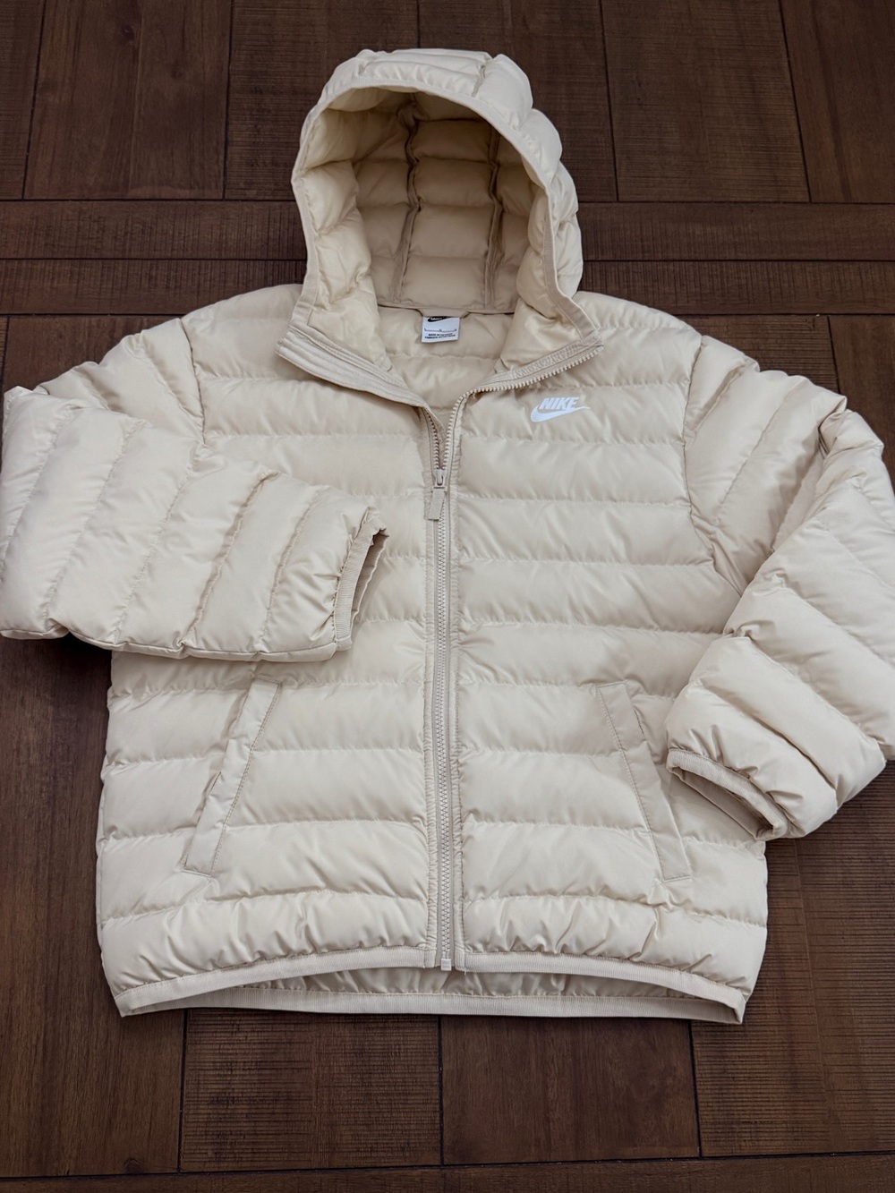 Nike Kids Hooded Puffer Jacket in Cream